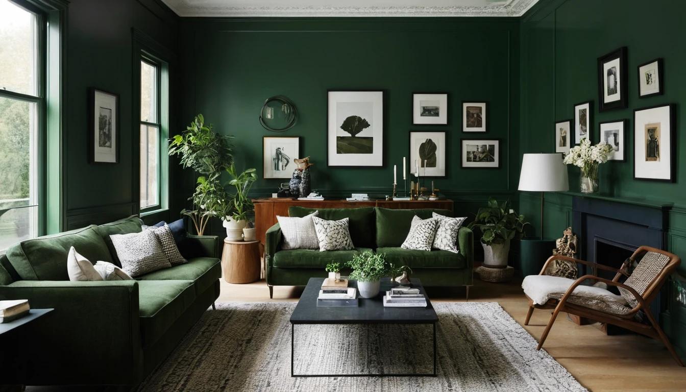 dark green living room