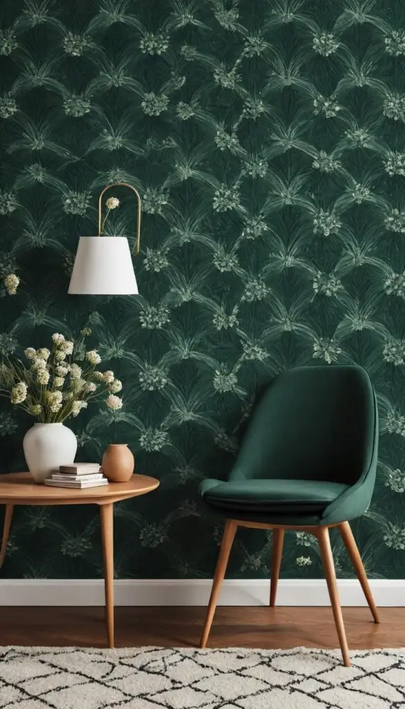 dark green patterned wallpaper