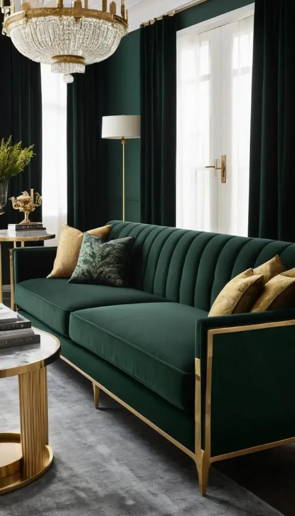 dark green velvet sofa