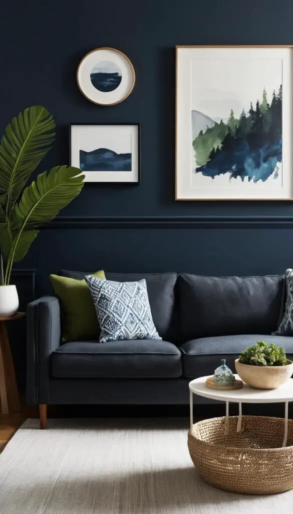 dark walls with grey sofa