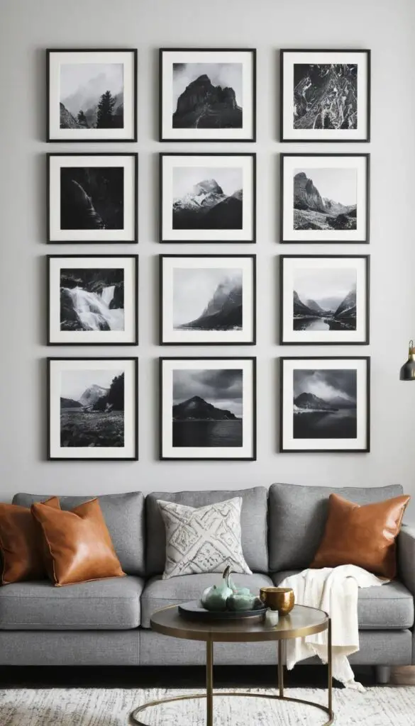 gallery wall grey couch