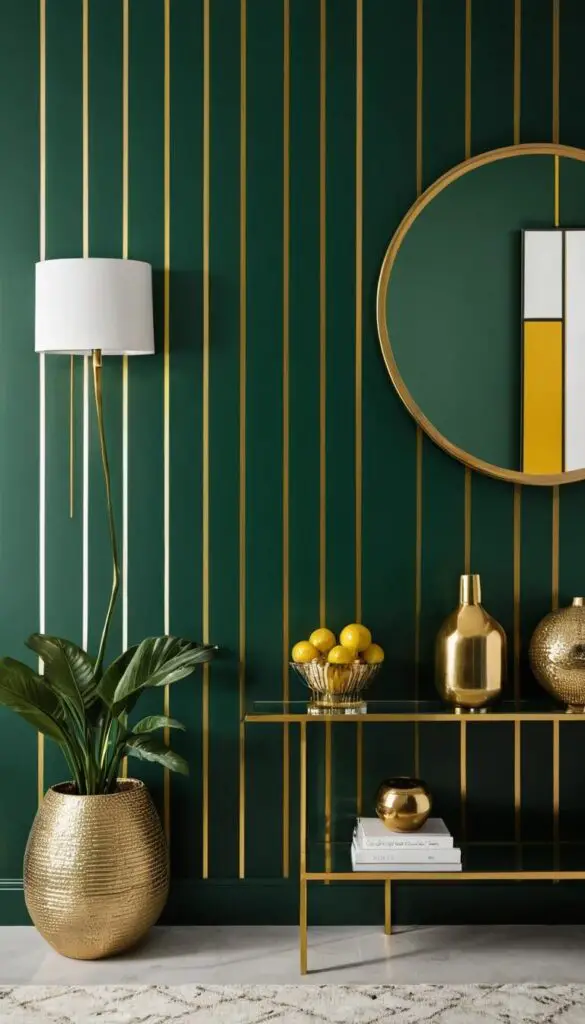 green and gold stripped walls