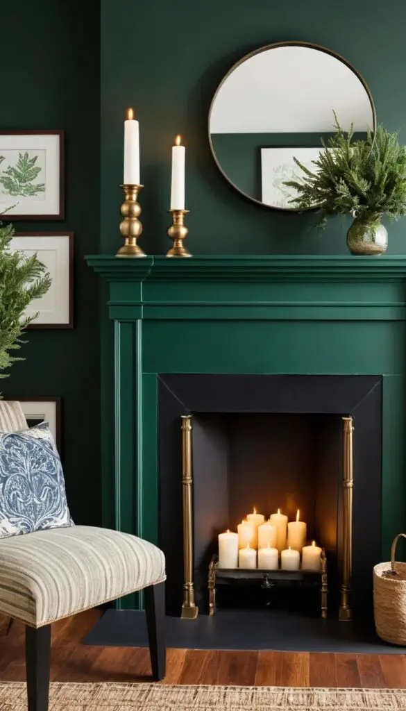 mental dark green fireplace