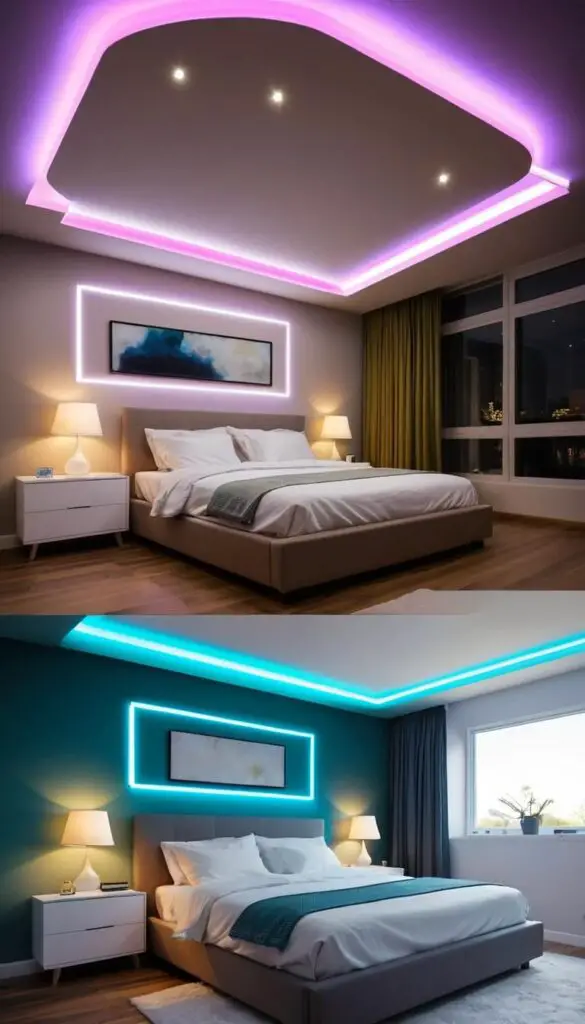 LED strip lighting on ceiling