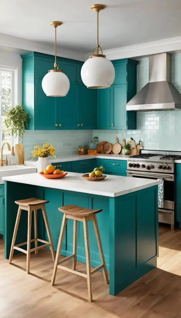 Vibrant Teal kitchen 