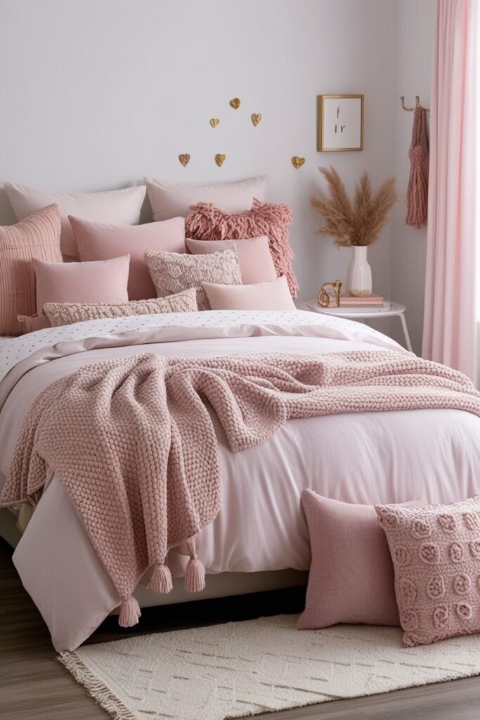 cozy blankets, textured throws, and an assortment of pillows