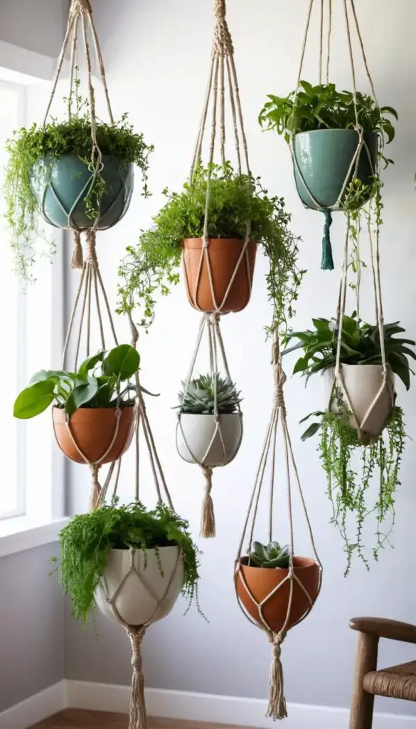 macramé hangers or ceramic pots