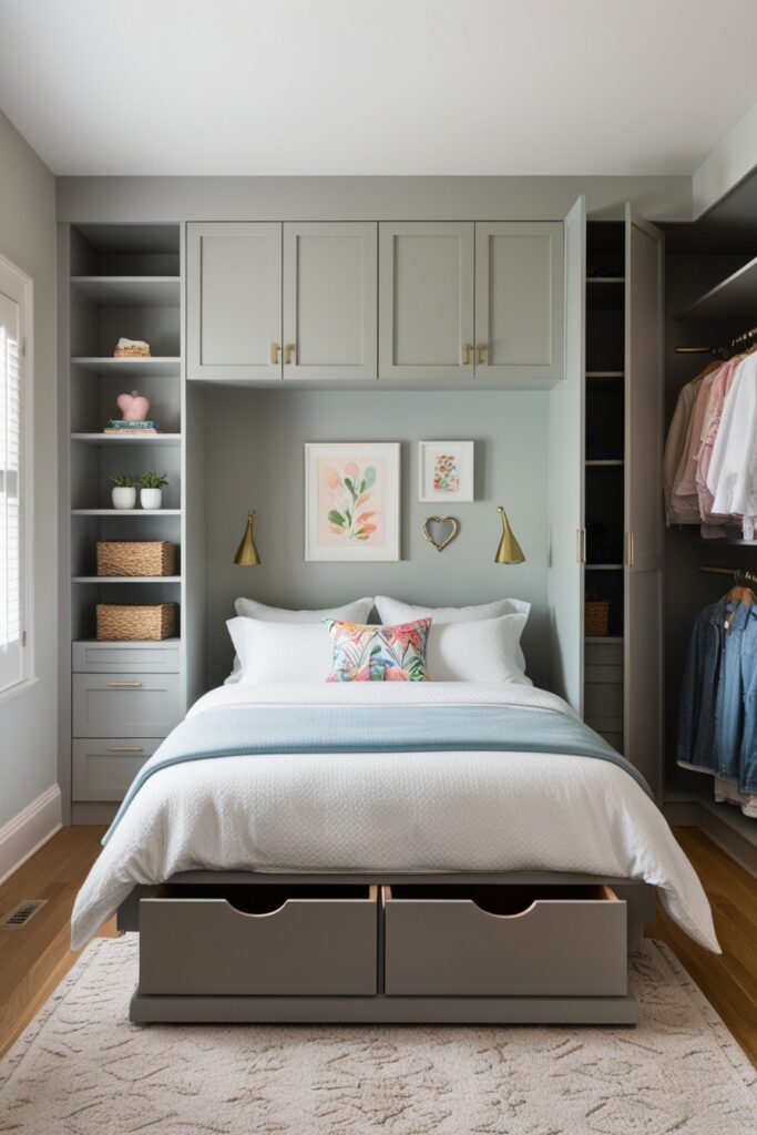 shelving units, under-bed drawers, or custom closets