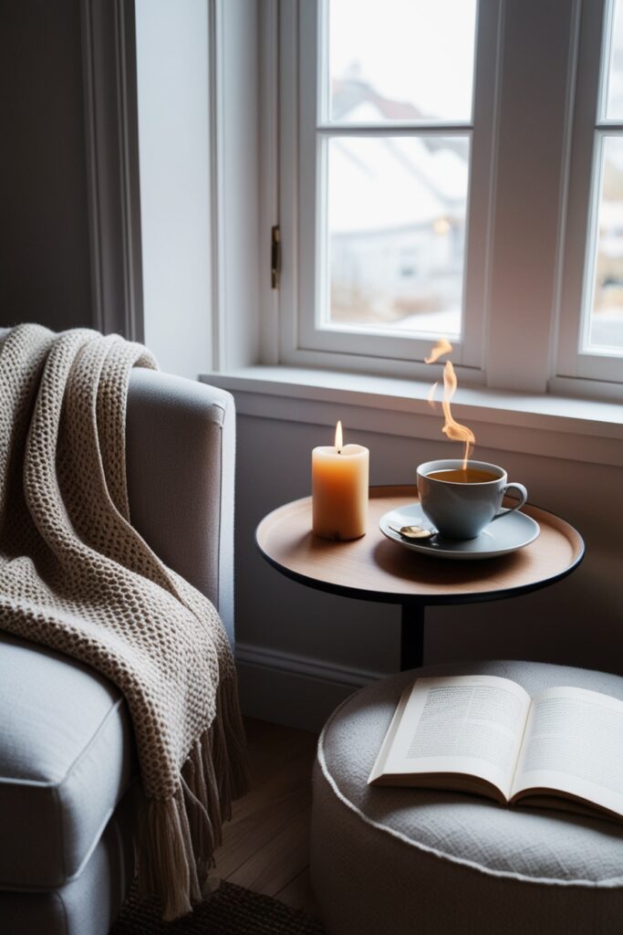 Hygge Corner with Candles and Books