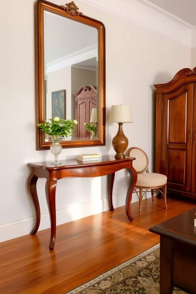 glossy walnut console table
