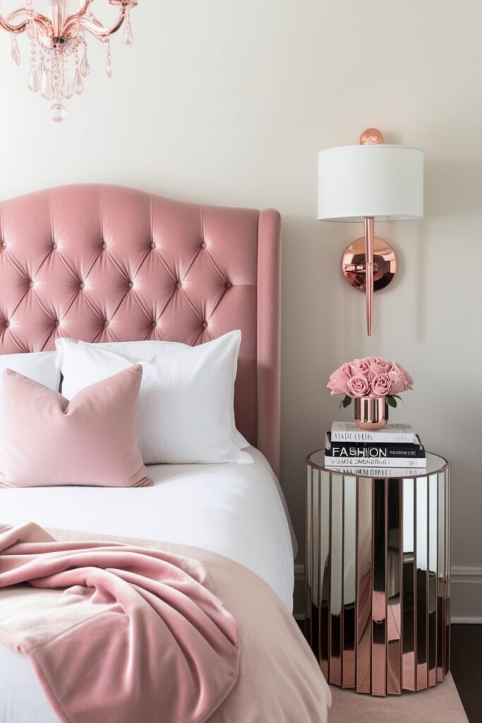 tufted blush velvet headboard