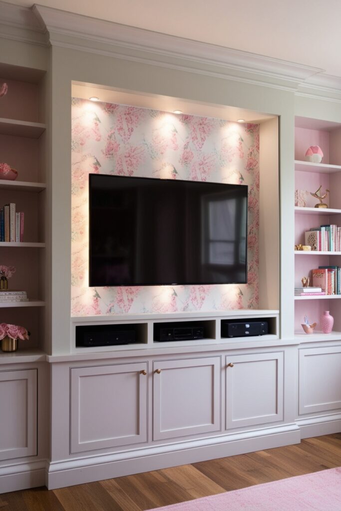 Built-in TV Niche with Wallpaper and LED Lights