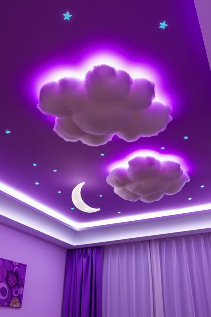 DIY Lavender Cloud Ceiling with Ambient Light