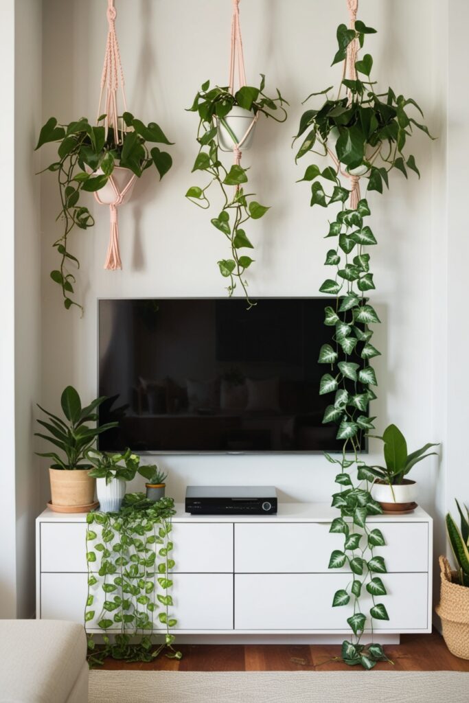 Hanging Plants Around the TV Area