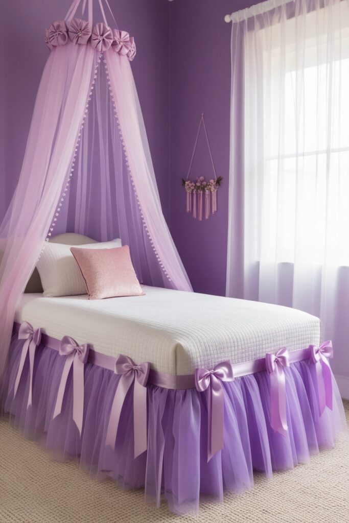 Lavender Tulle Bed Skirt with Ribbon Bows
