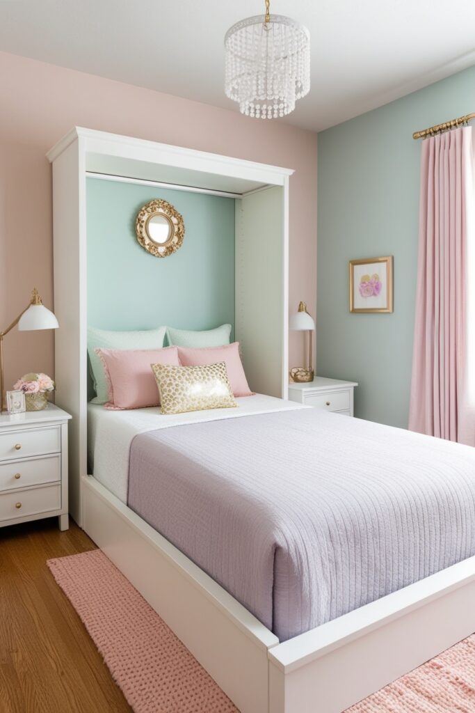 Murphy bed wall in a soft pastel