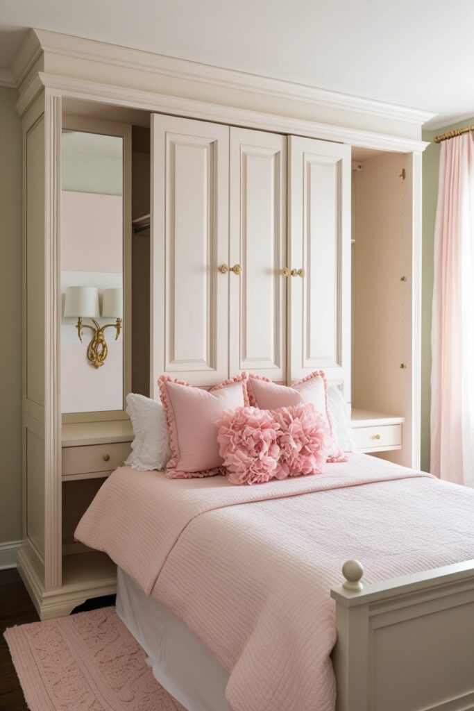 Murphy bed with a feminine panel design