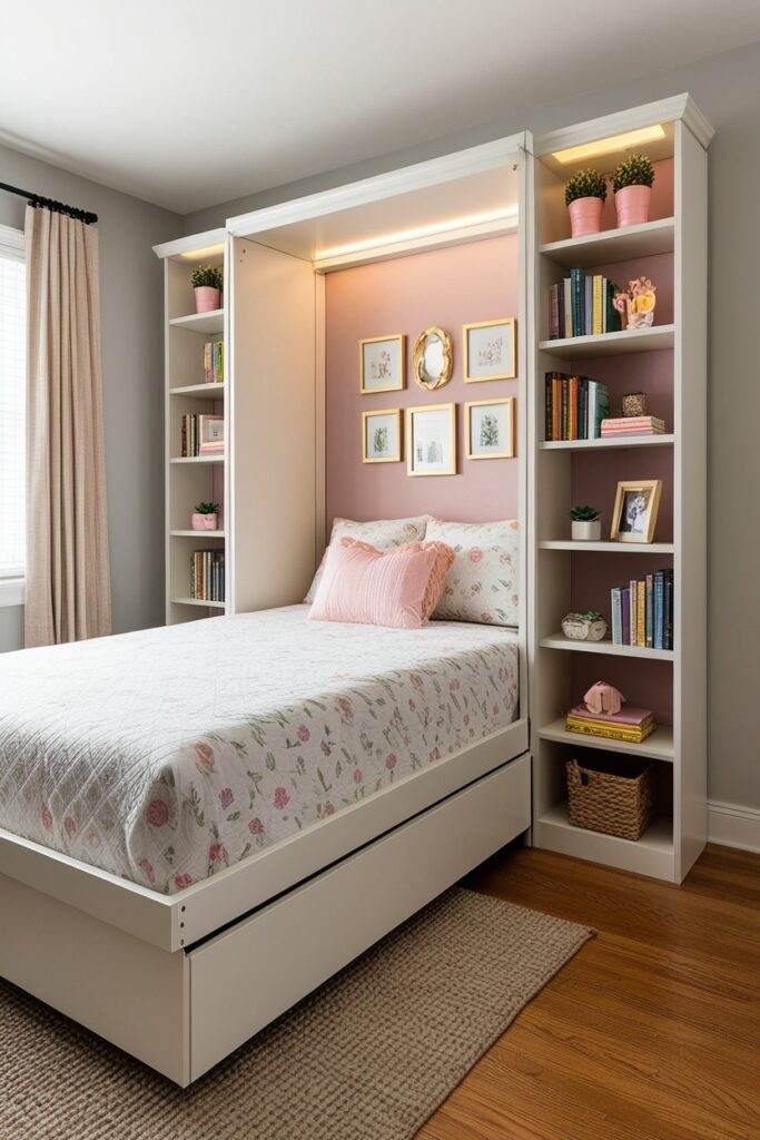 Murphy bed with built-in shelves