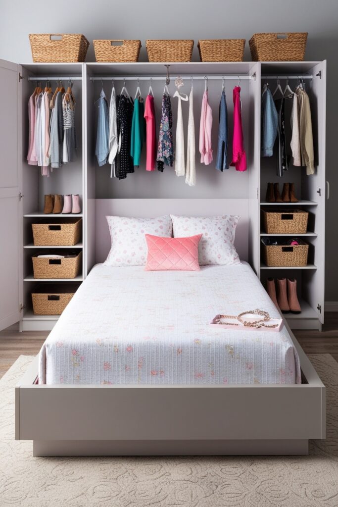 Open Closet Behind the Bed