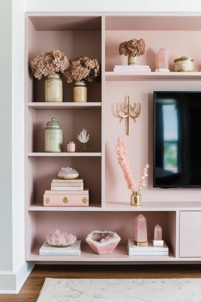 Open Shelves with Feminine Decor Items