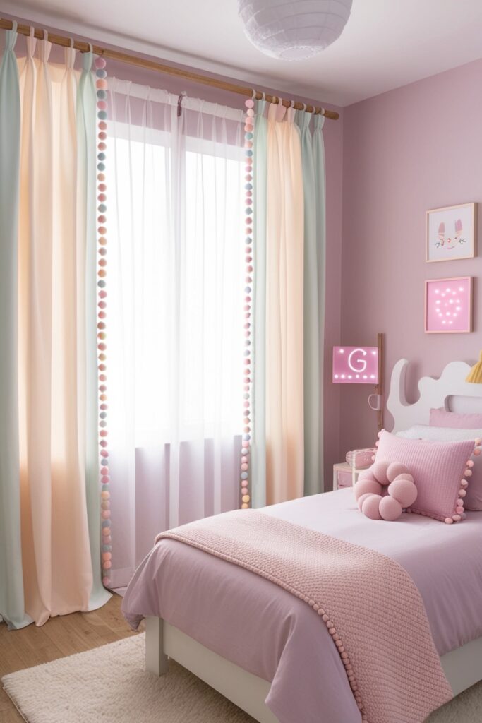 Pastel pom-pom trim curtains