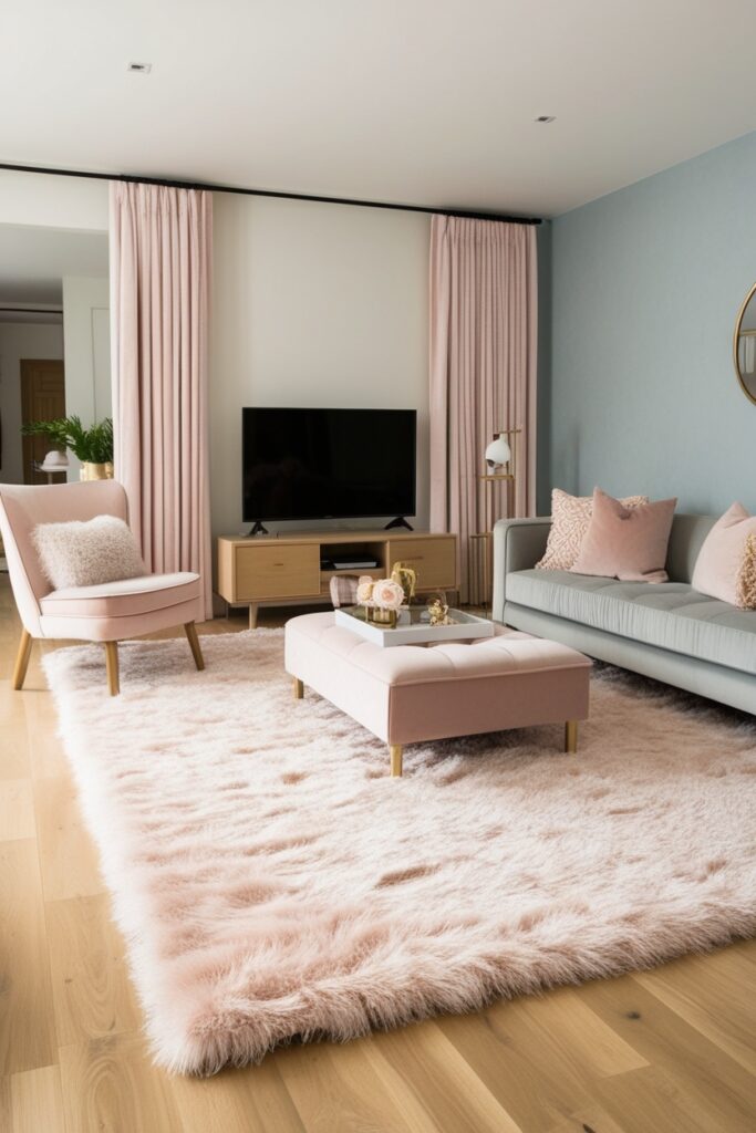 Soft Textured Area Rug Under the TV Unit