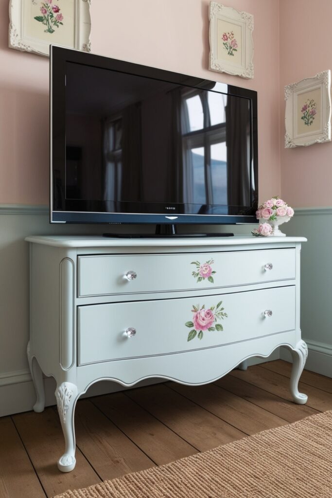 TV Stand with Feminine Legs and Carvings