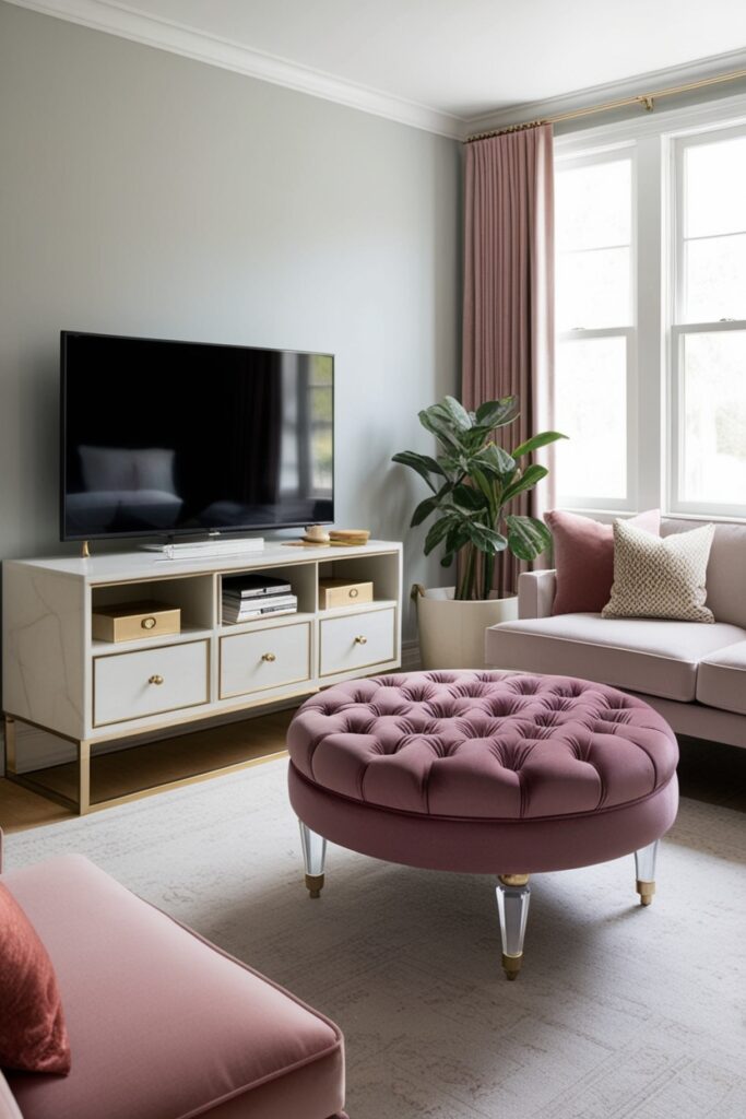 Tufted Ottoman Instead of a Coffee Table