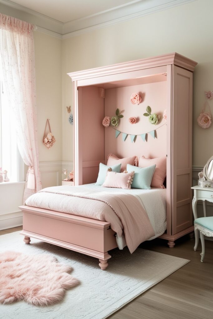 blush-colored Murphy bed
