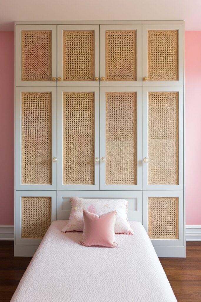 fabric panels or cane doors on the bed face