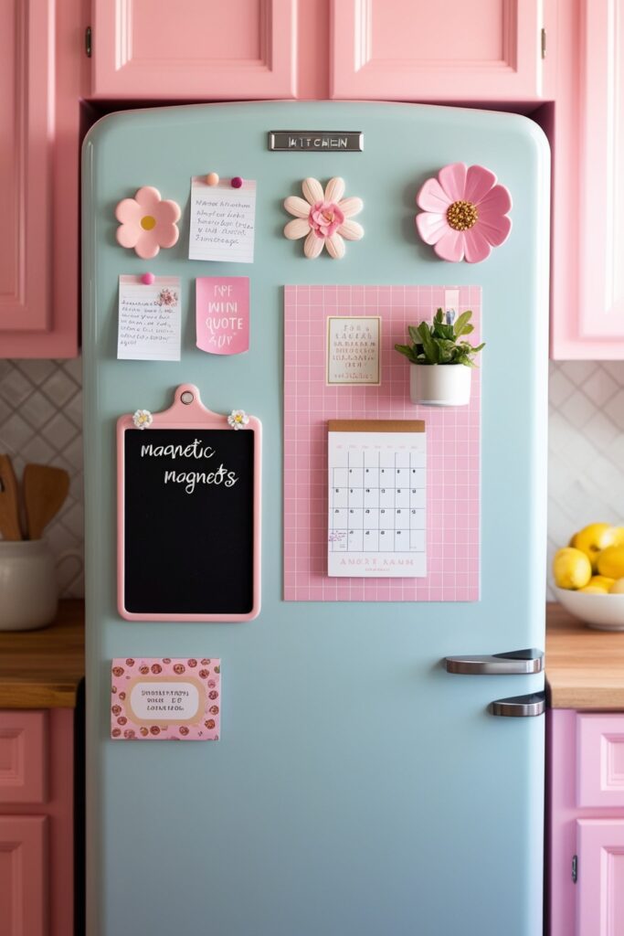 fridge with aesthetic magnets