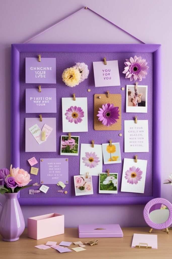 purple pinboard or vision board