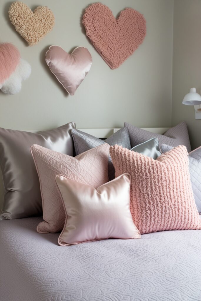 satin and textured pillows