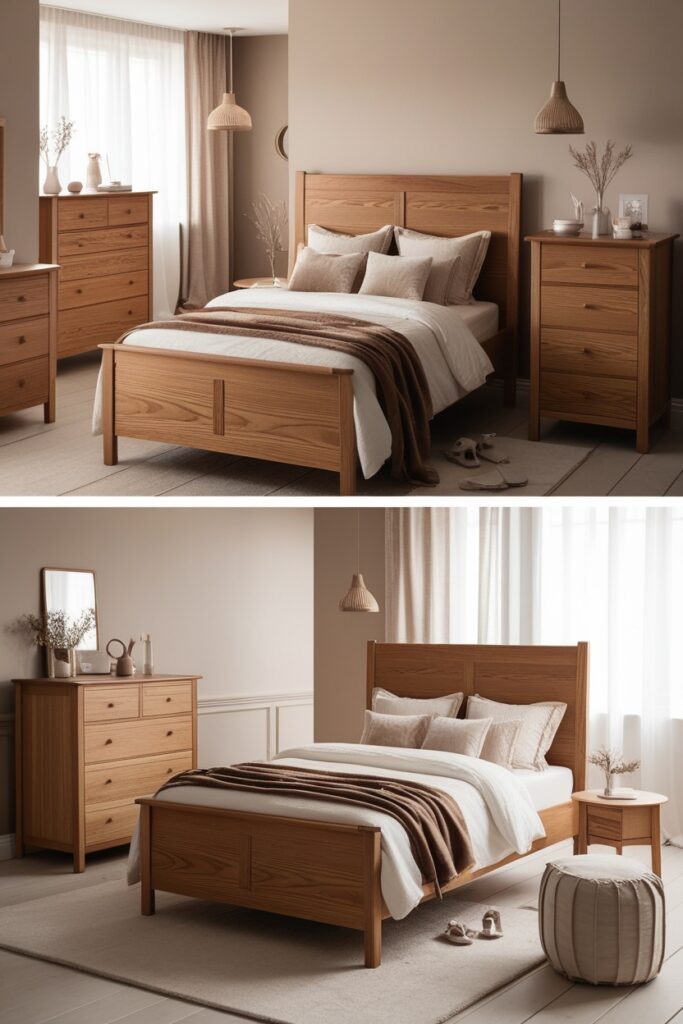 Scandinavian-style bedroom with ash wood furniture