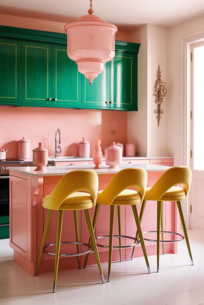 Vibrant kitchen with emerald green cabinets