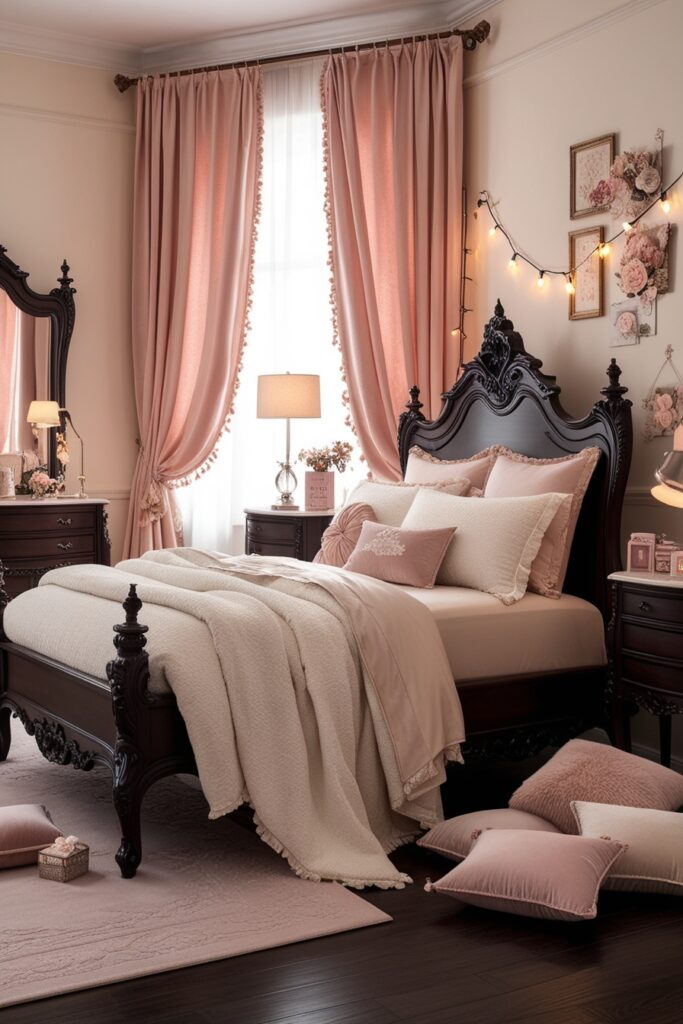 bedroom with elegant dark wood furniture