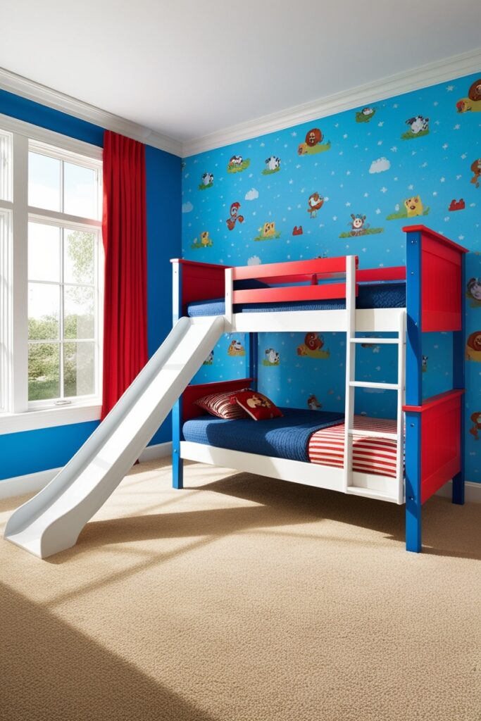 bunk bed with a built-in slide
