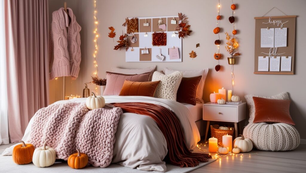 decorated bedroom for fall season