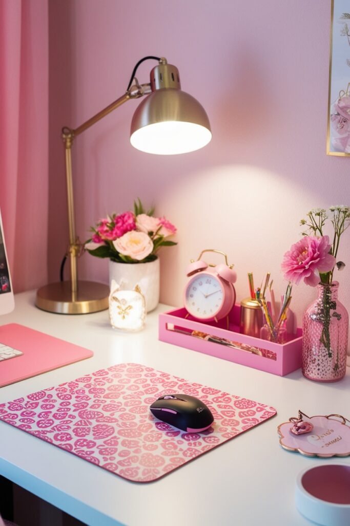 fun pink and white patterned mouse pad