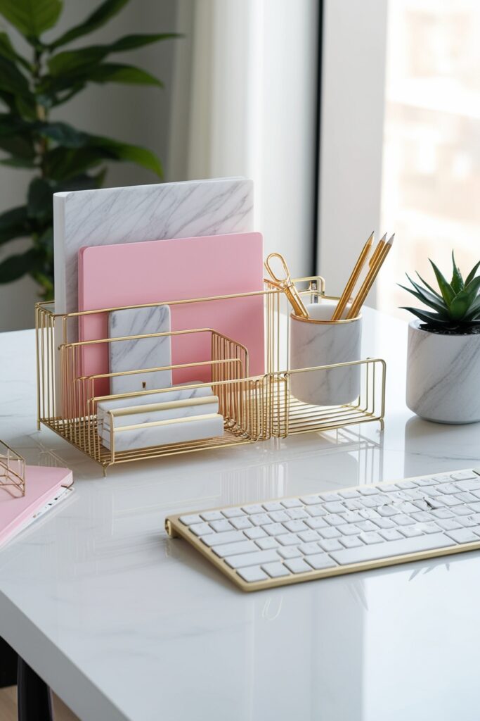 gold wire desk organizer