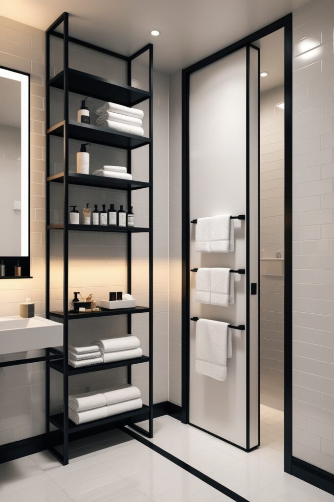 shelves above the toilet