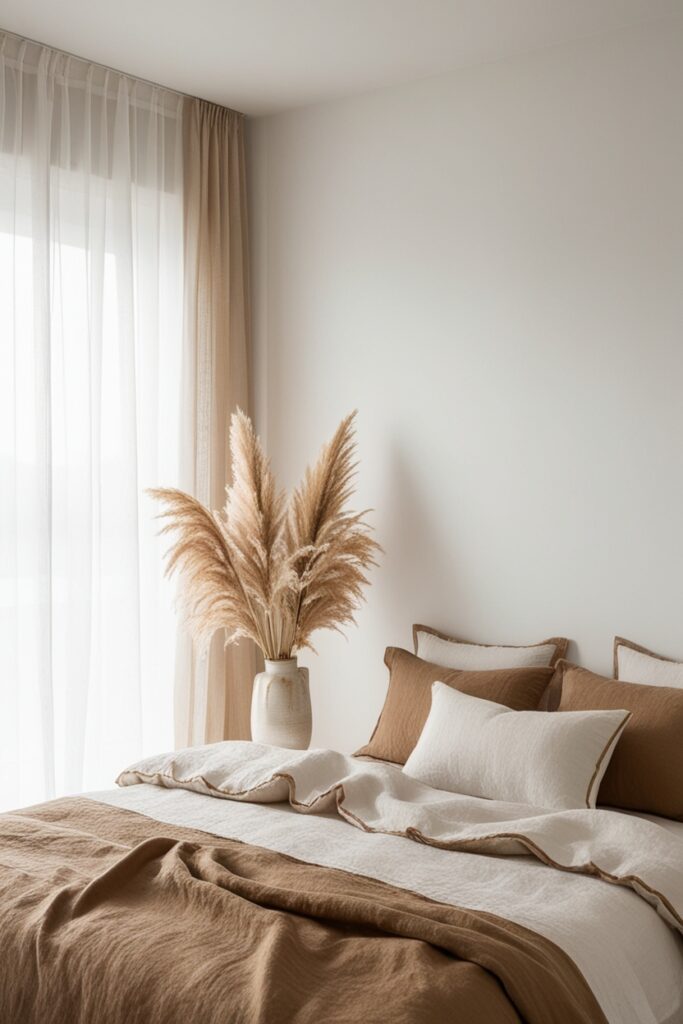 tan and white bedroom