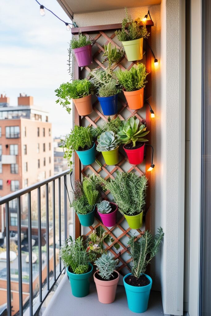 vertical garden on a small apartment balcony wall