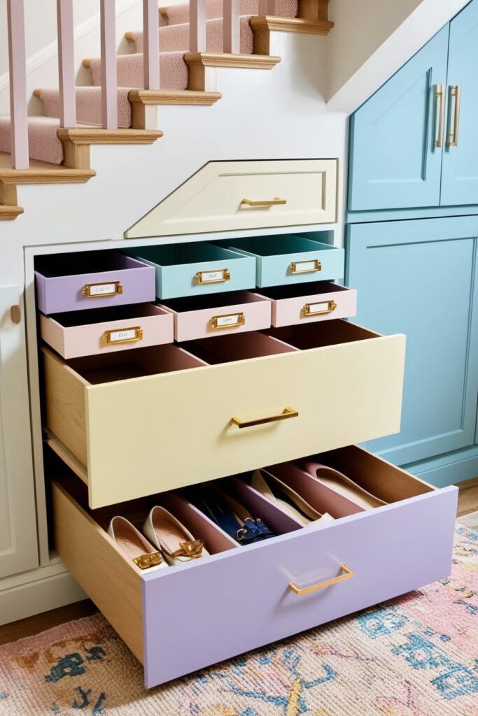 Chic under-stair shoe drawers