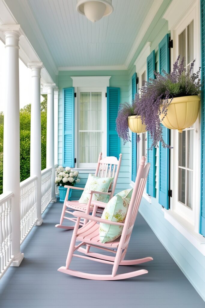 Southern-style porch deck with crisp white Chippendale railings