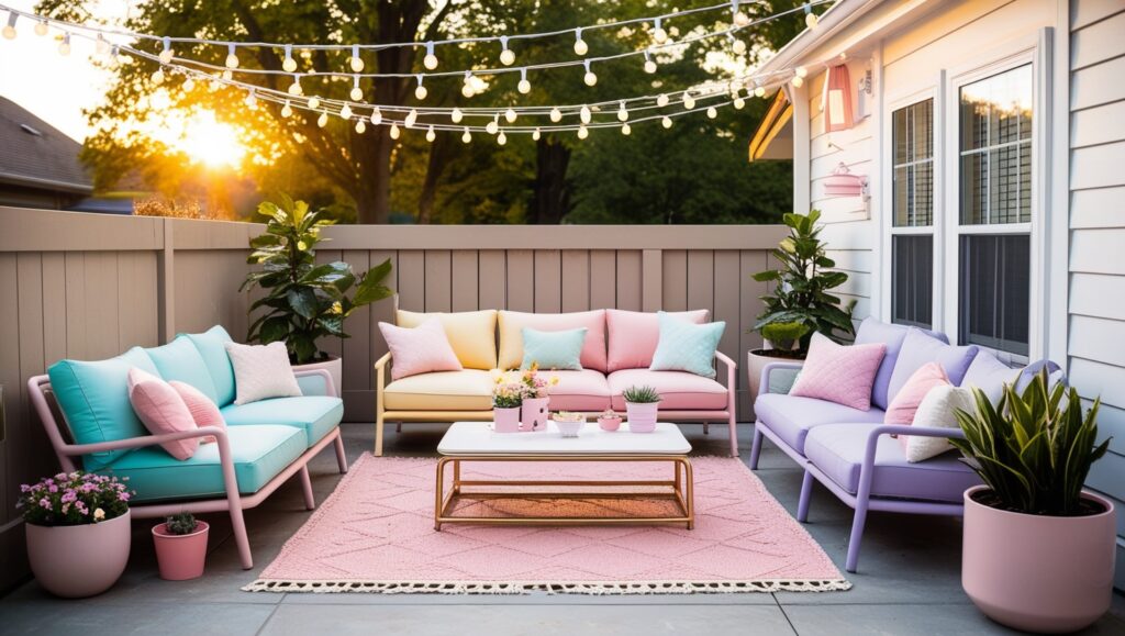 decorated patio in backyard