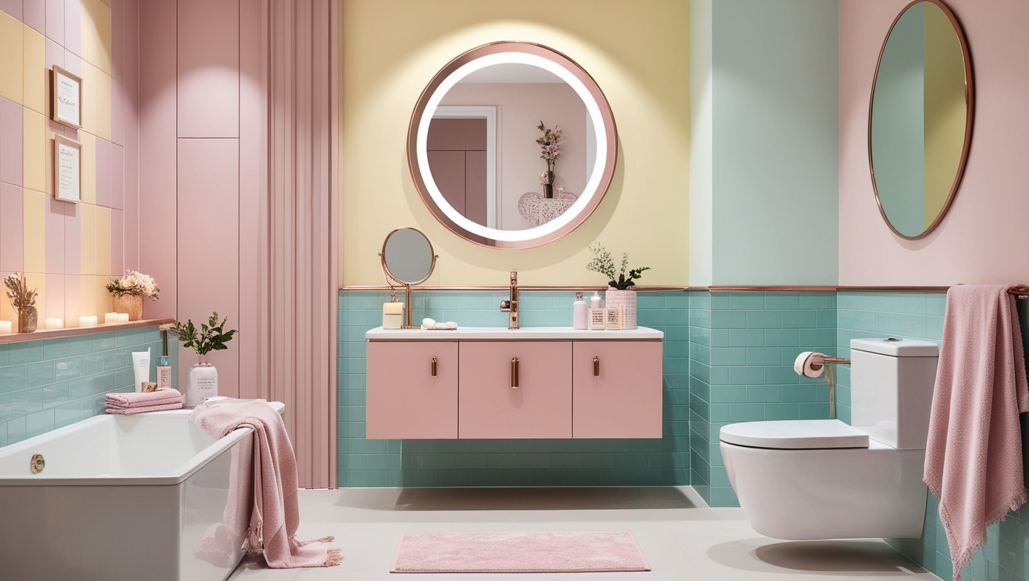 modern bathroom with a beautiful mirror