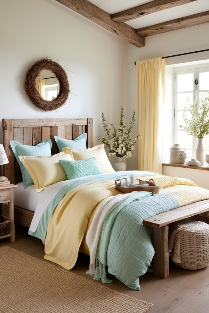 country bedroom with rustic reclaimed wood furniture
