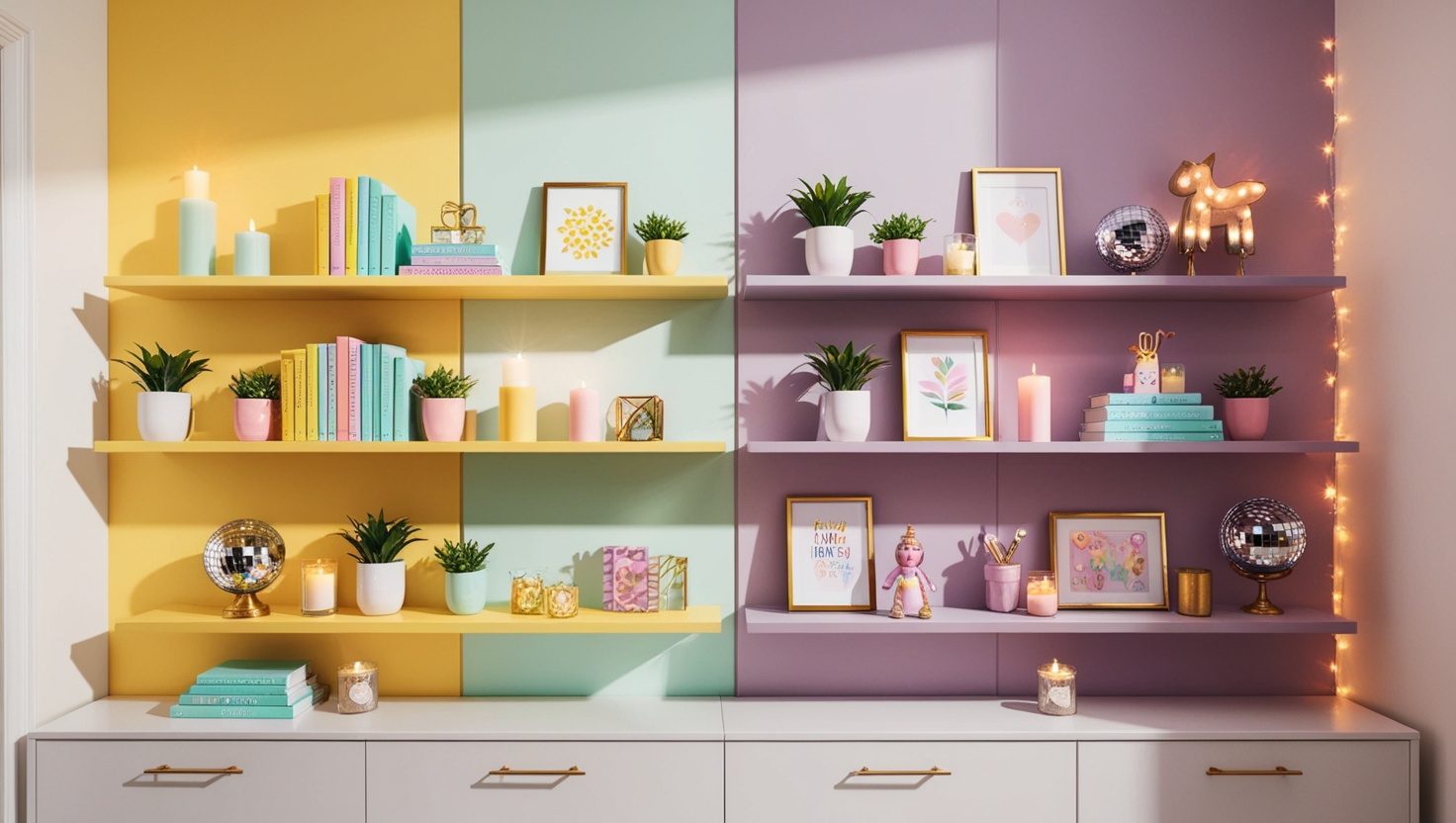 decorated floating shelves