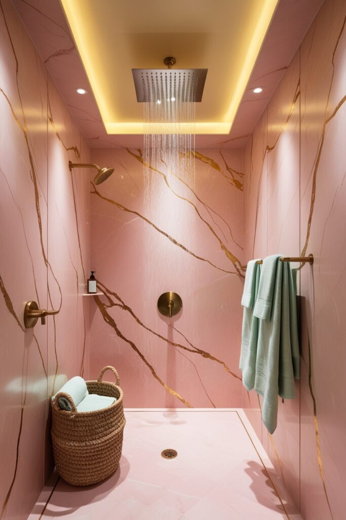 luxurious walk-in shower with a large ceiling-mounted rainfall showerhead